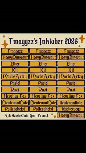 My finished #inktober prompt list for October 2026!  It's free to use for anyone, so please tag me in your art if you do! Tha...
