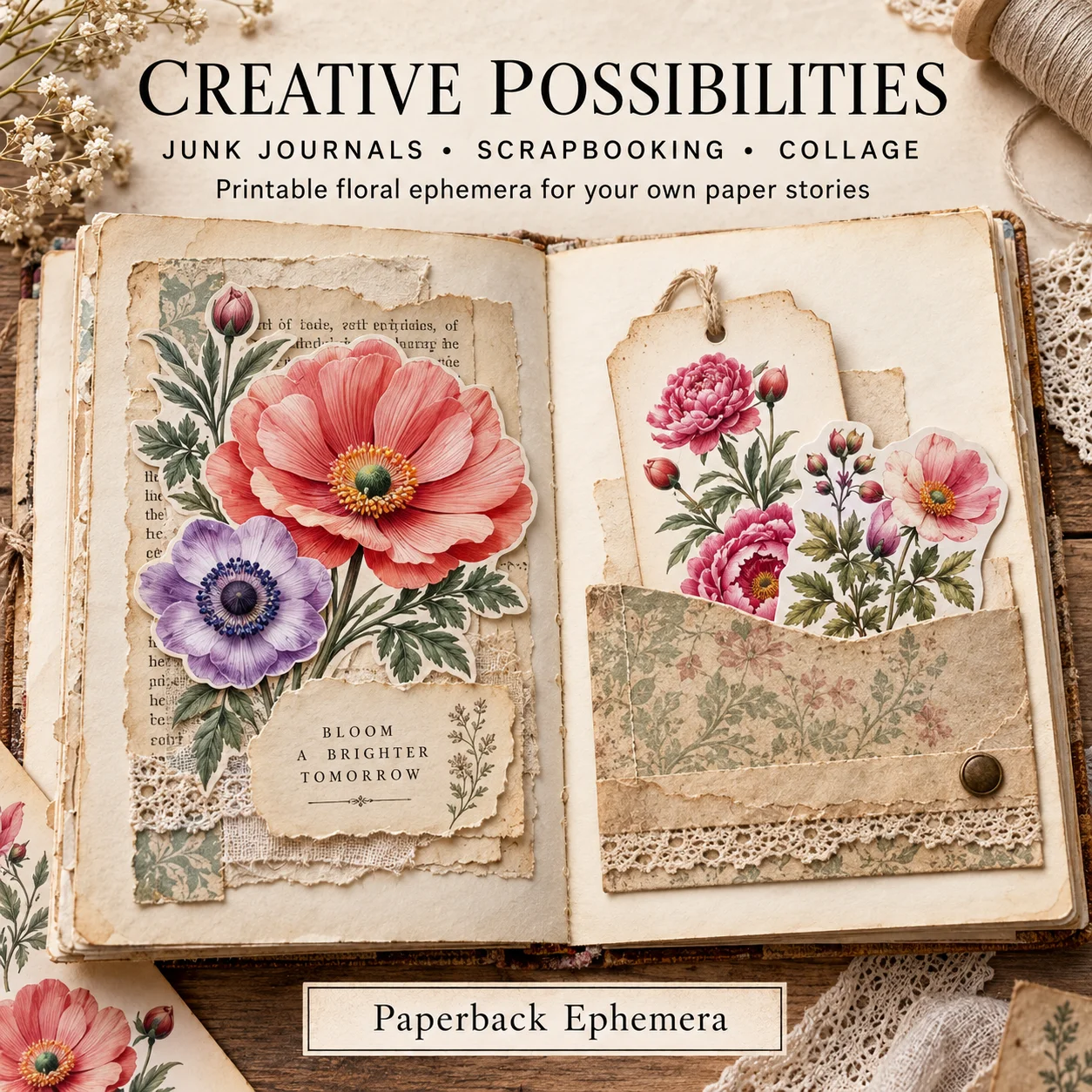 Vintage Floral Ephemera Book – 12 Printable Flower & Rose Collage Pages product image (5)