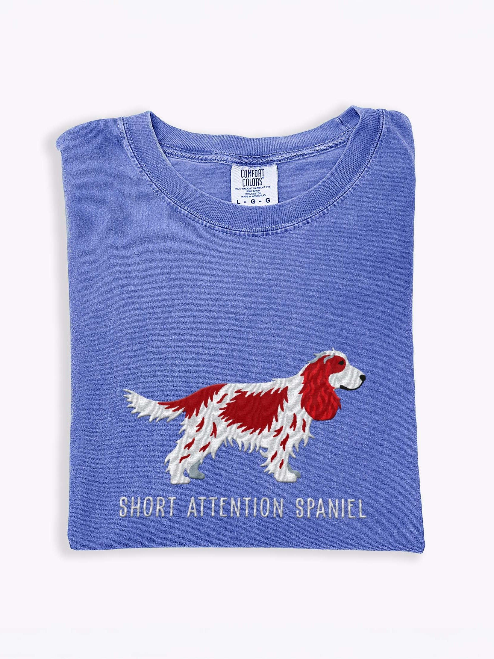 Short Attention Spaniel T-Shirt(Embroidered) of an English Cocker Spaniel(Liver & White) product image (1)