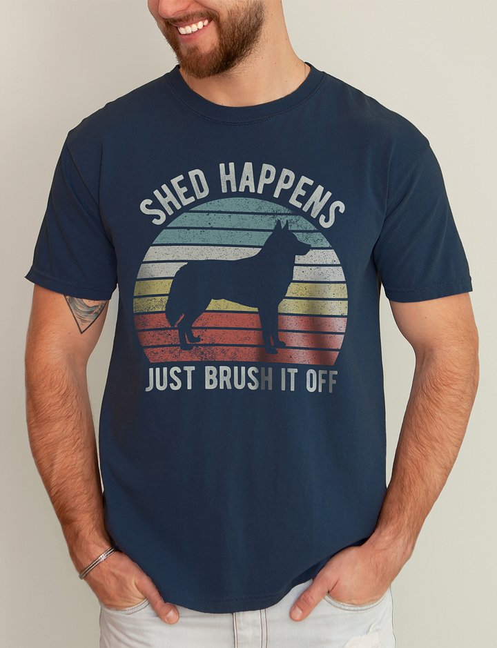 Shed Happens Tee | Funny Siberian Husky and Alaskan Malamute Shirt for Dog Lovers | Retro-Style Vintage Sunset product image (2)