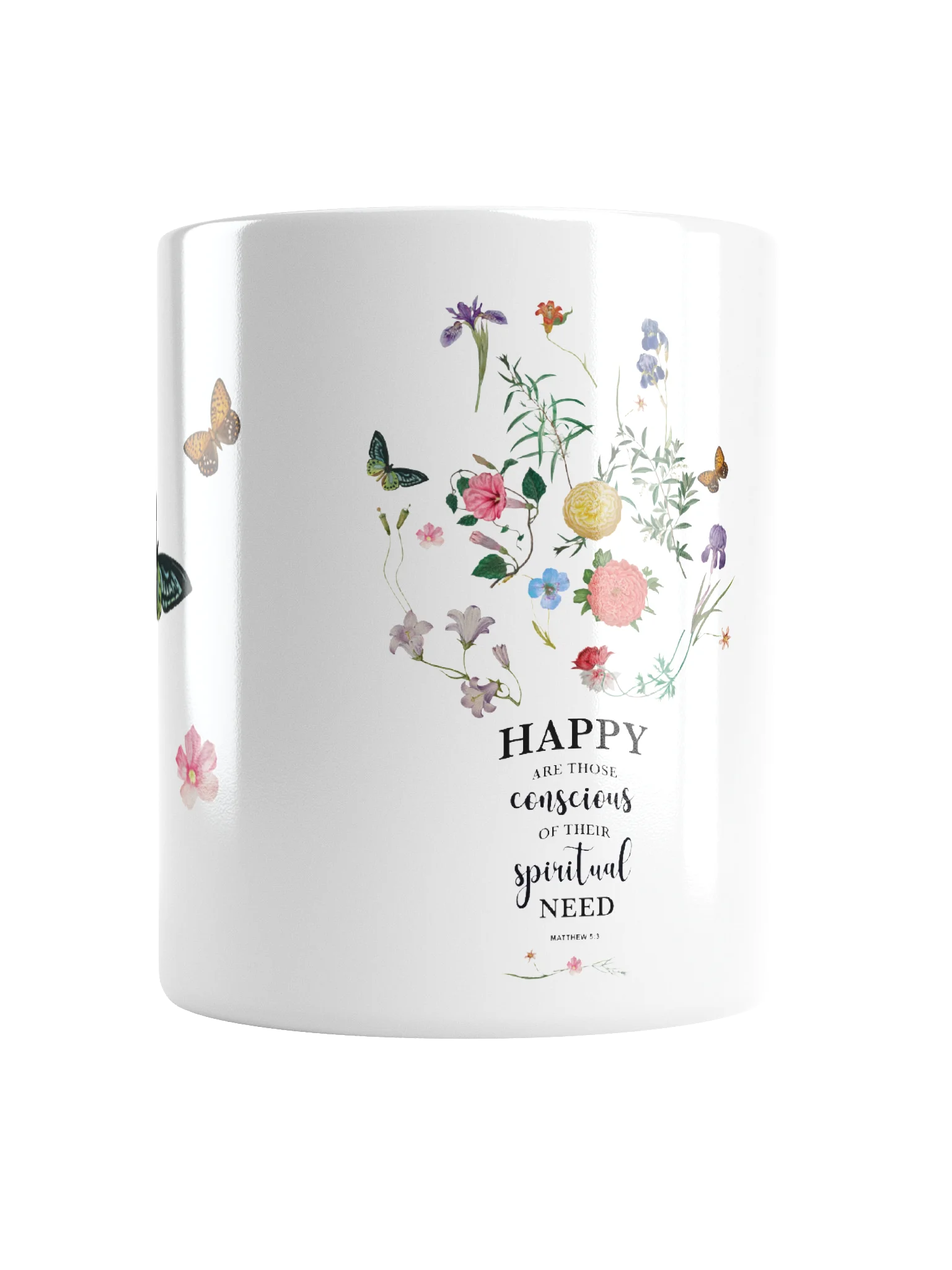 2026 Yearly Text Floral & Butterfly Mug – Matthew 5:3 Ceramic Coffee Cup product image (1)