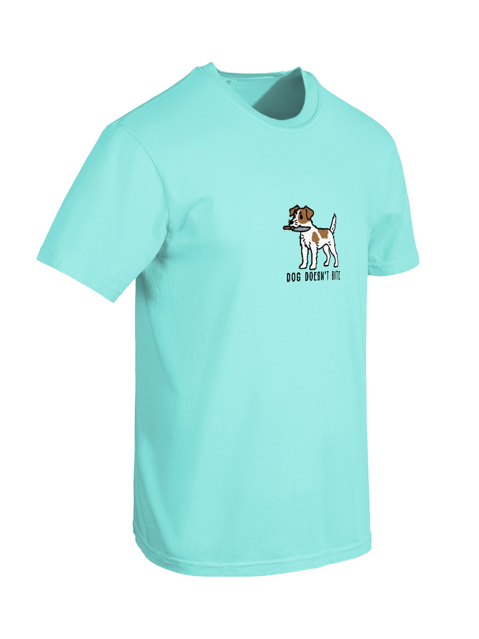 Dog Doesn't Bite Funny Chibi-Style Embroidered T-Shirt for Parson Russell Terrier(Tan, & White) Owners product image (82)