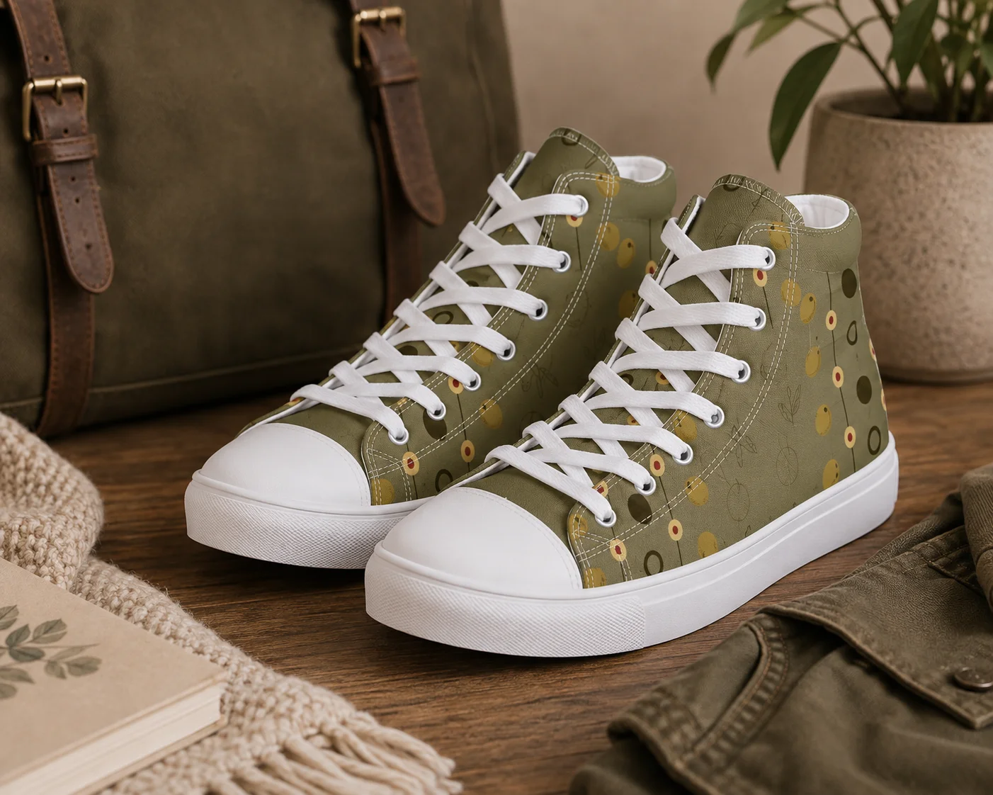 Olive Geometry Women's High Top Canvas Shoes – Olive product image (11)