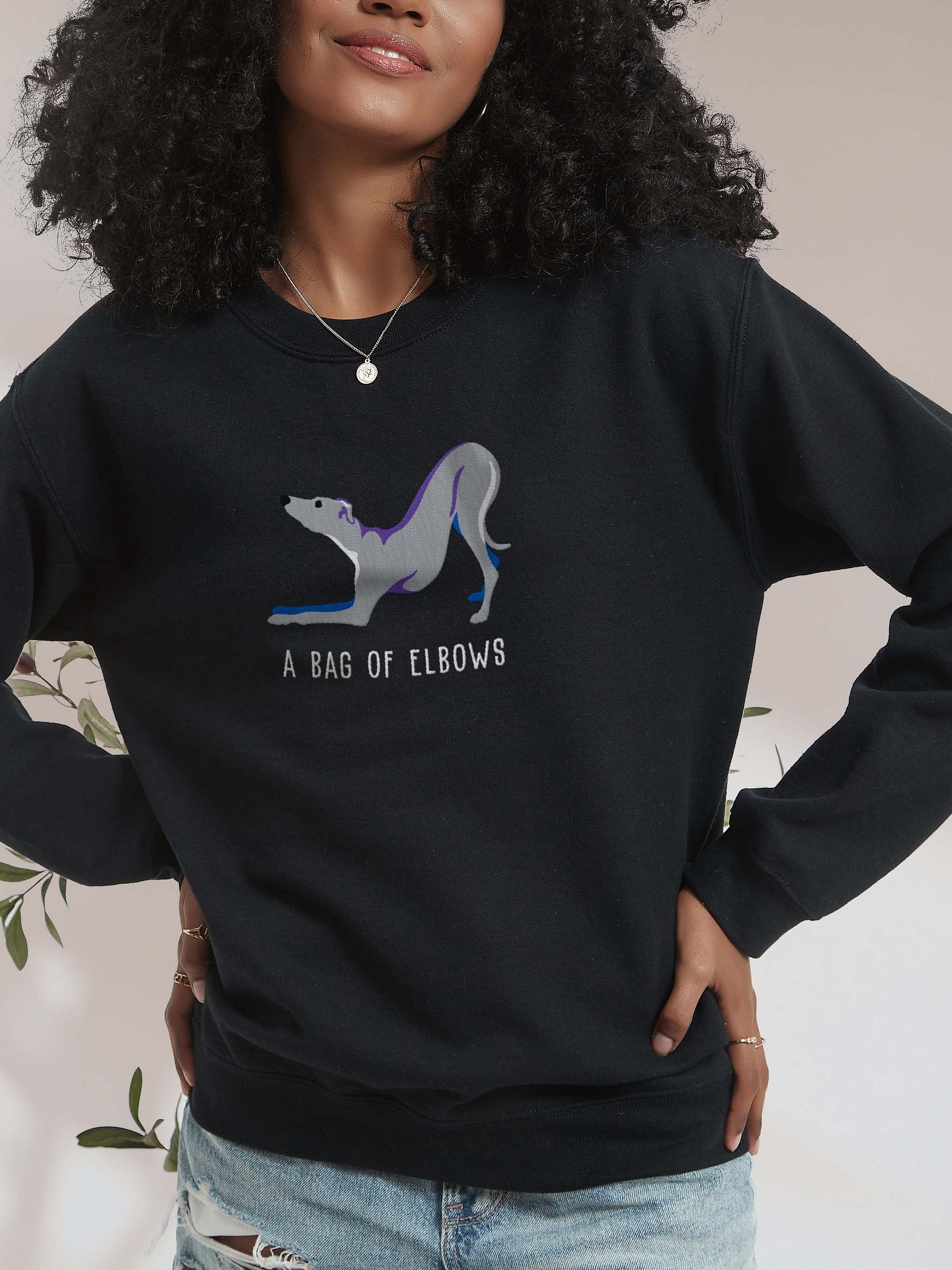 A Bag of Elbows Sweatshirt (Embroidered) of an Italian Greyhound(Blue) product image (6)