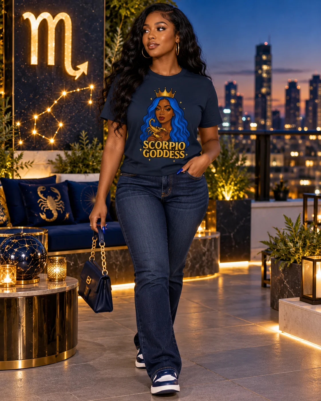 Scorpio Goddess Blue Hair Graphic Tee | Scorpio Zodiac T-Shirt | Astrology Birthday Gift product image (5)