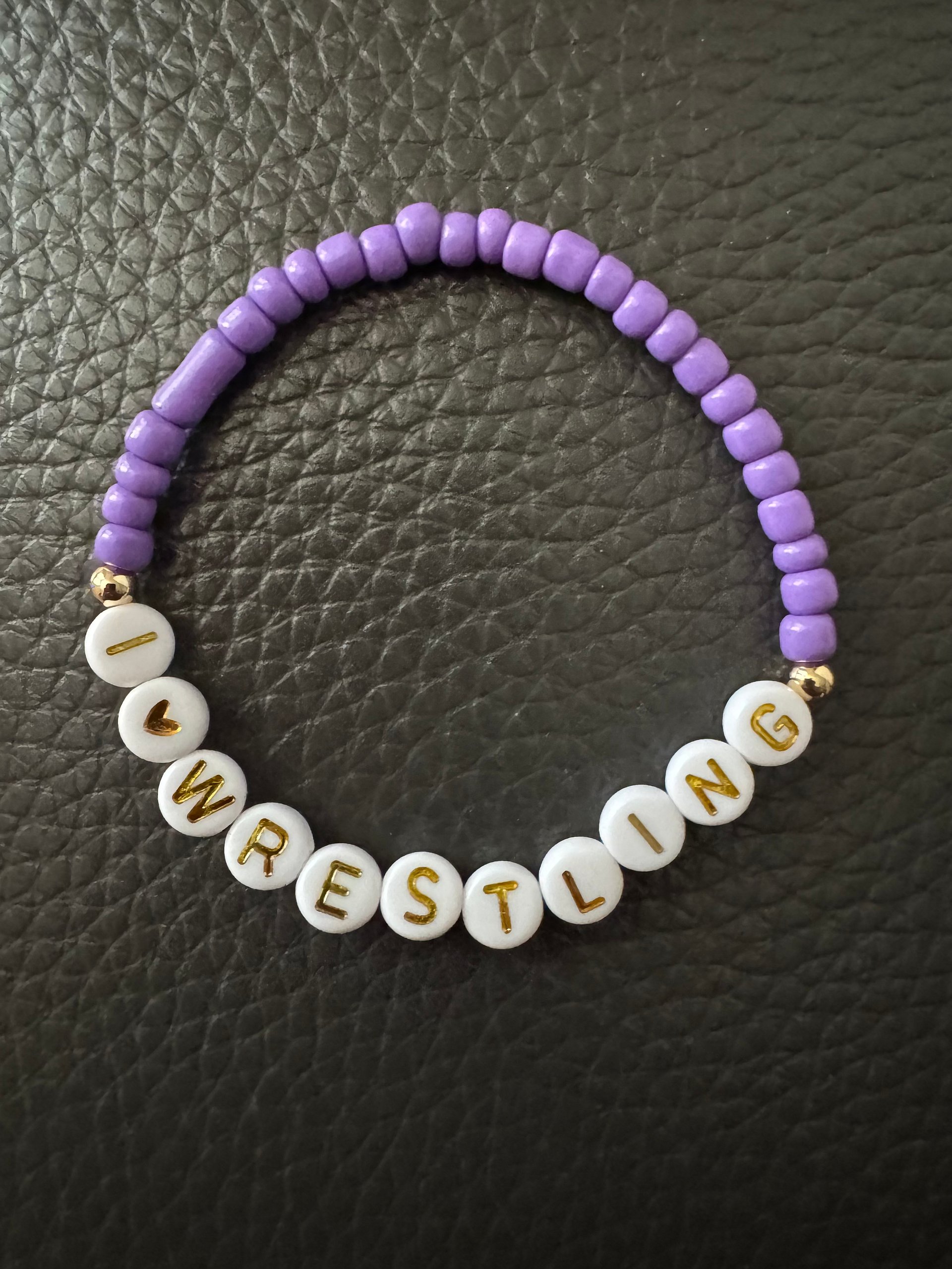 I Heart Wrestling Lavender Beaded Bracelet product image (1)