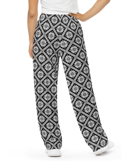 Black and White Tatreez Wide Leg Unisex Pants product image (4)