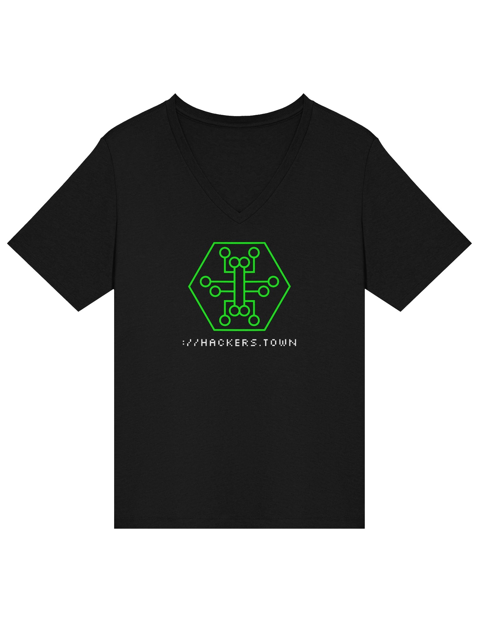hackers.town v neck, women's cut, green product image (1)