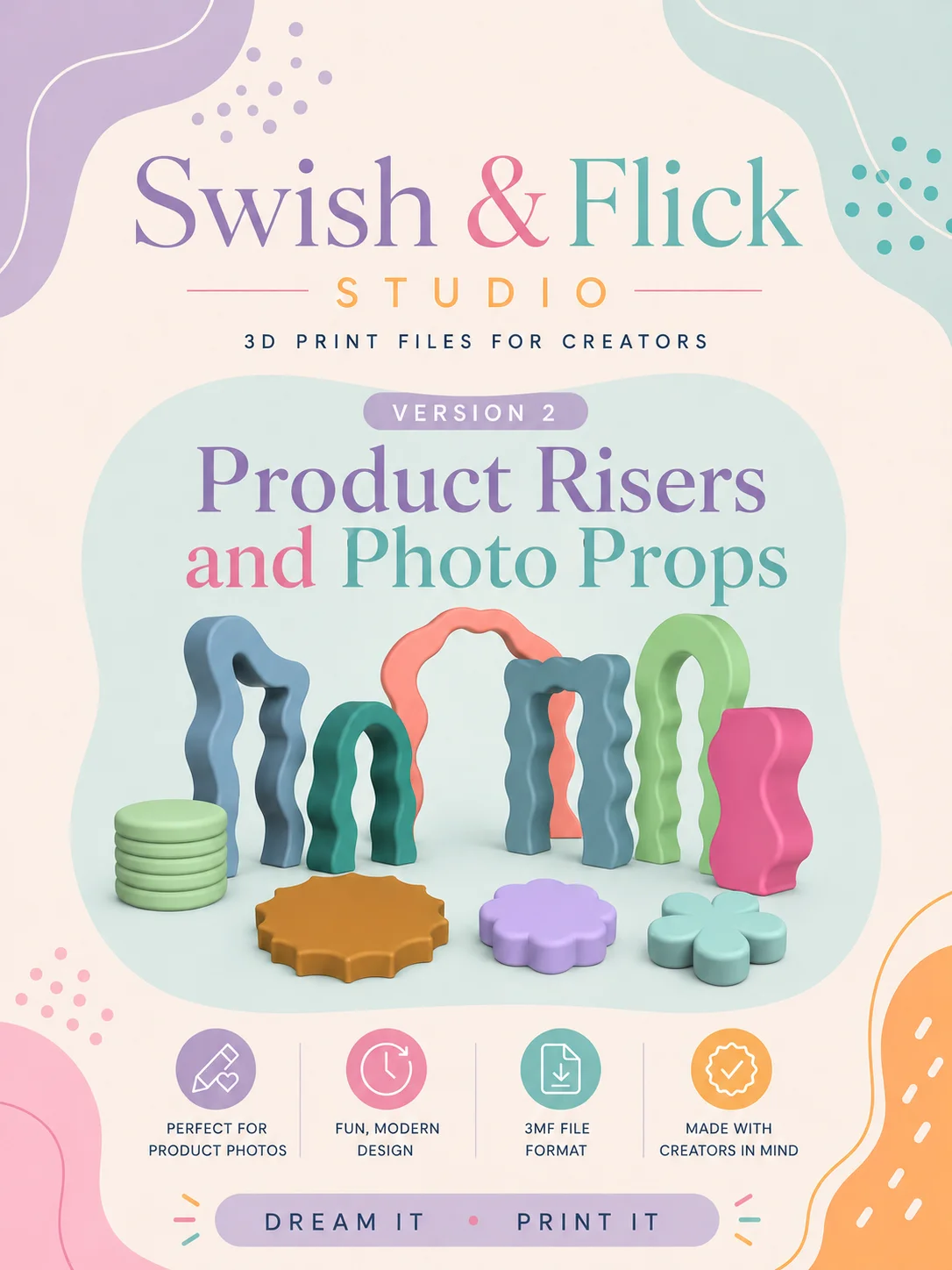 Modern Product Risers and Photo Props Version 2 Digital File for 3D Printing 3MF File product image (1)