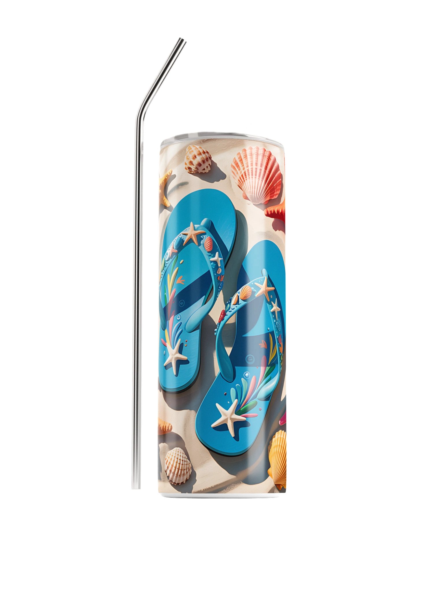Beach Day Tumbler | Tropical Flip Flops & Seashell Travel Cup product image (1)