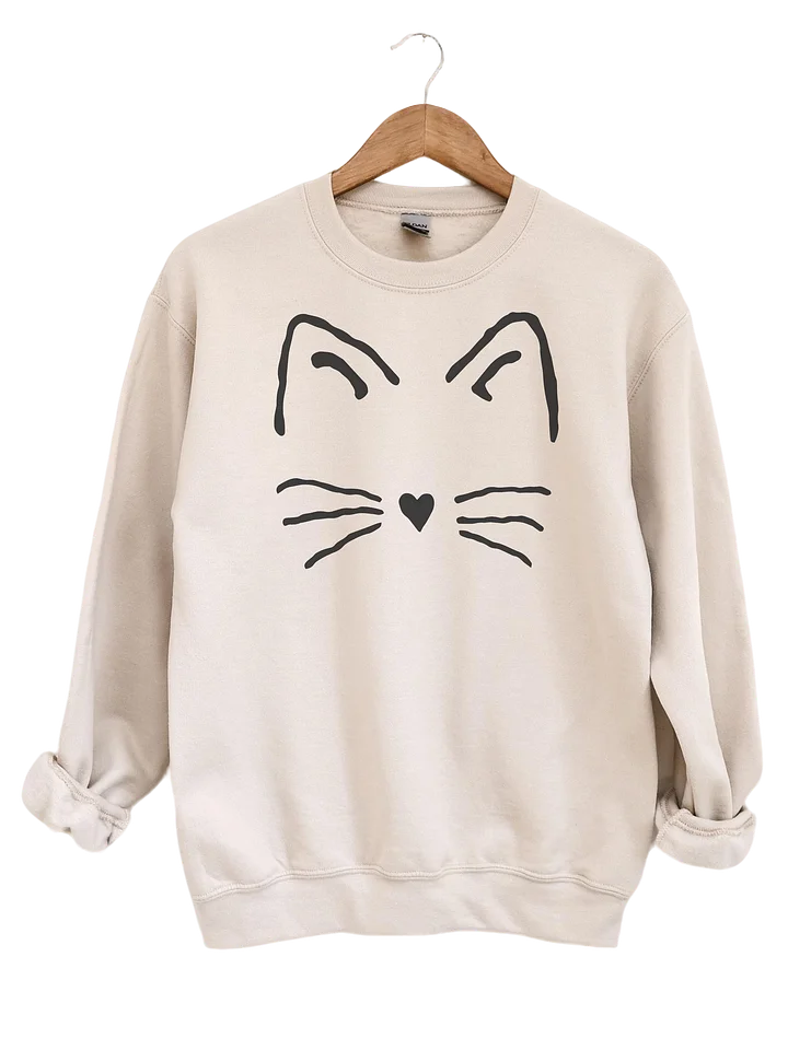 Minimal Cat Face Sweatshirt – Cute Whiskers & Heart Nose product image (1)