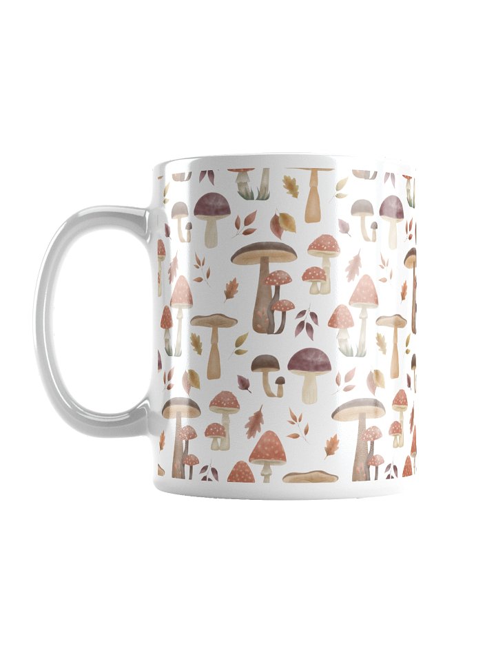 White glossy mug the mushroom haven. Autumn cottagecore mushroom design product image (1)