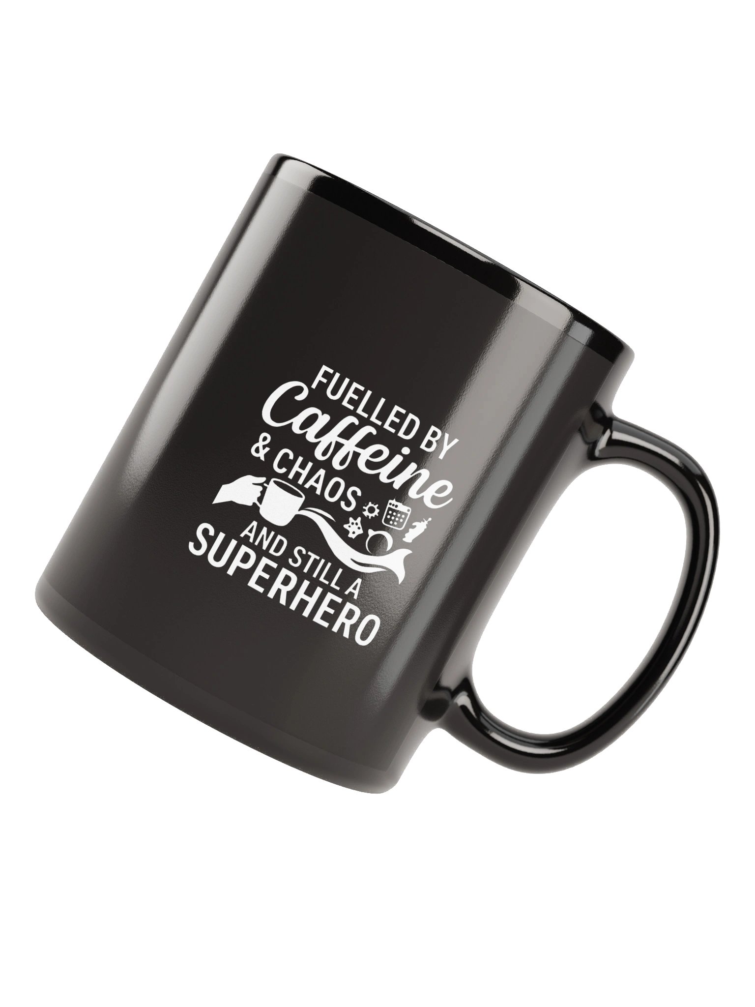 Fueled by Caffeine & Chaos — Black Superhero Mug product image (11)