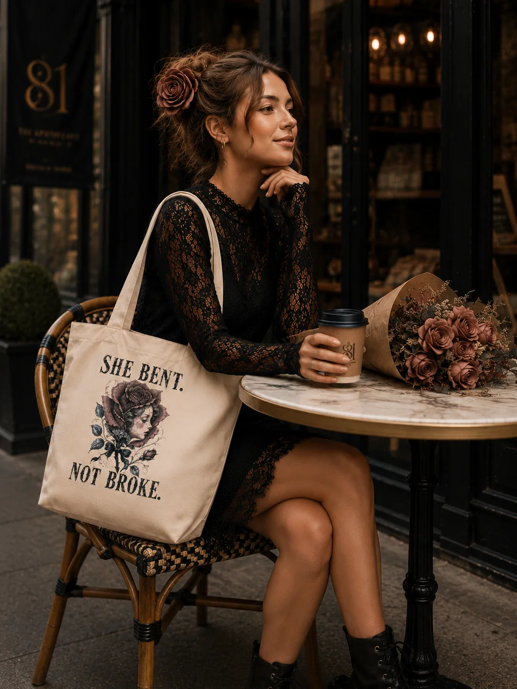 She Bent. Not Broke. Vintage Rose Organic Tote product image (1)