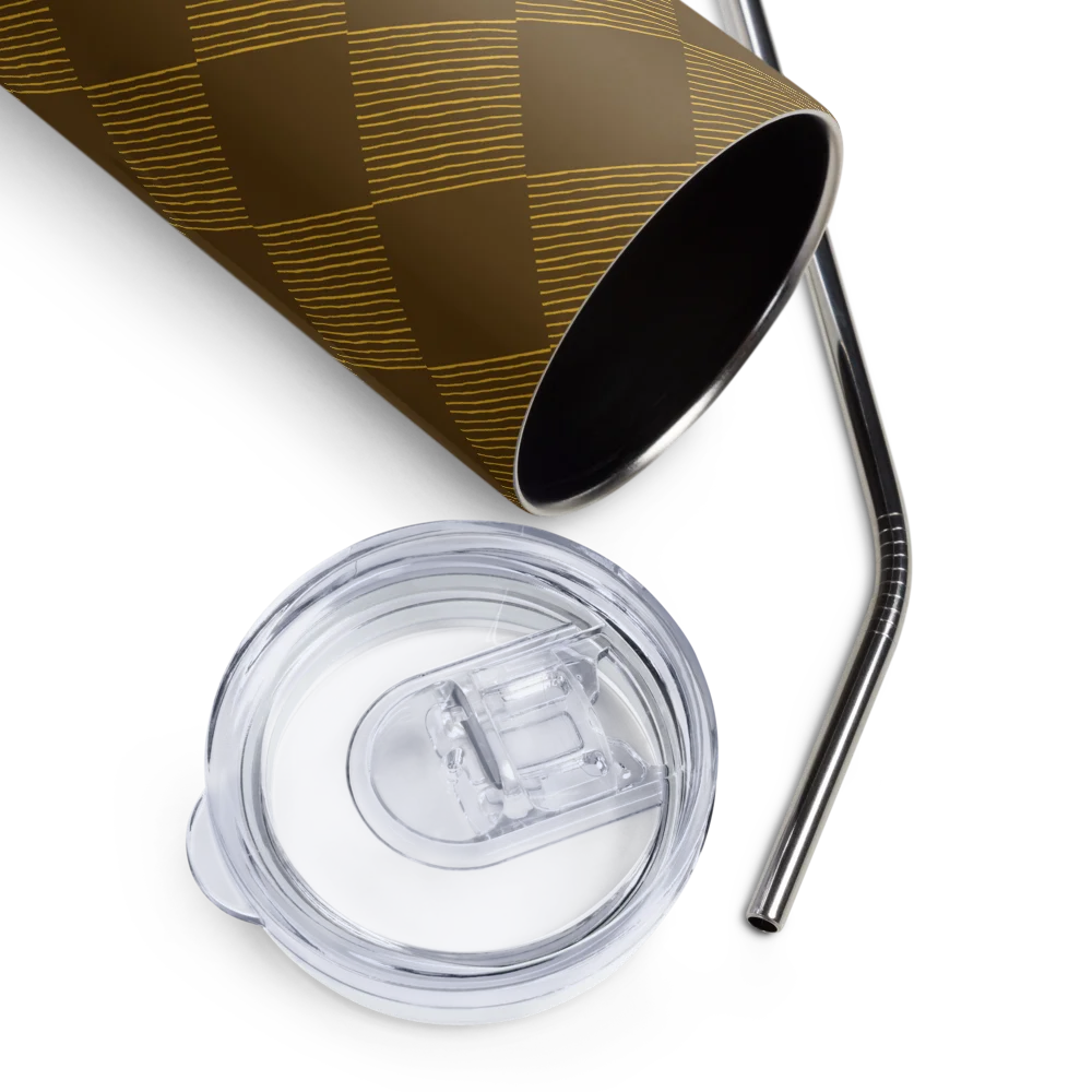 Brown and Gold Diamonds on 20-ounce Stainless Steel Tumbler with Straw product image (5)