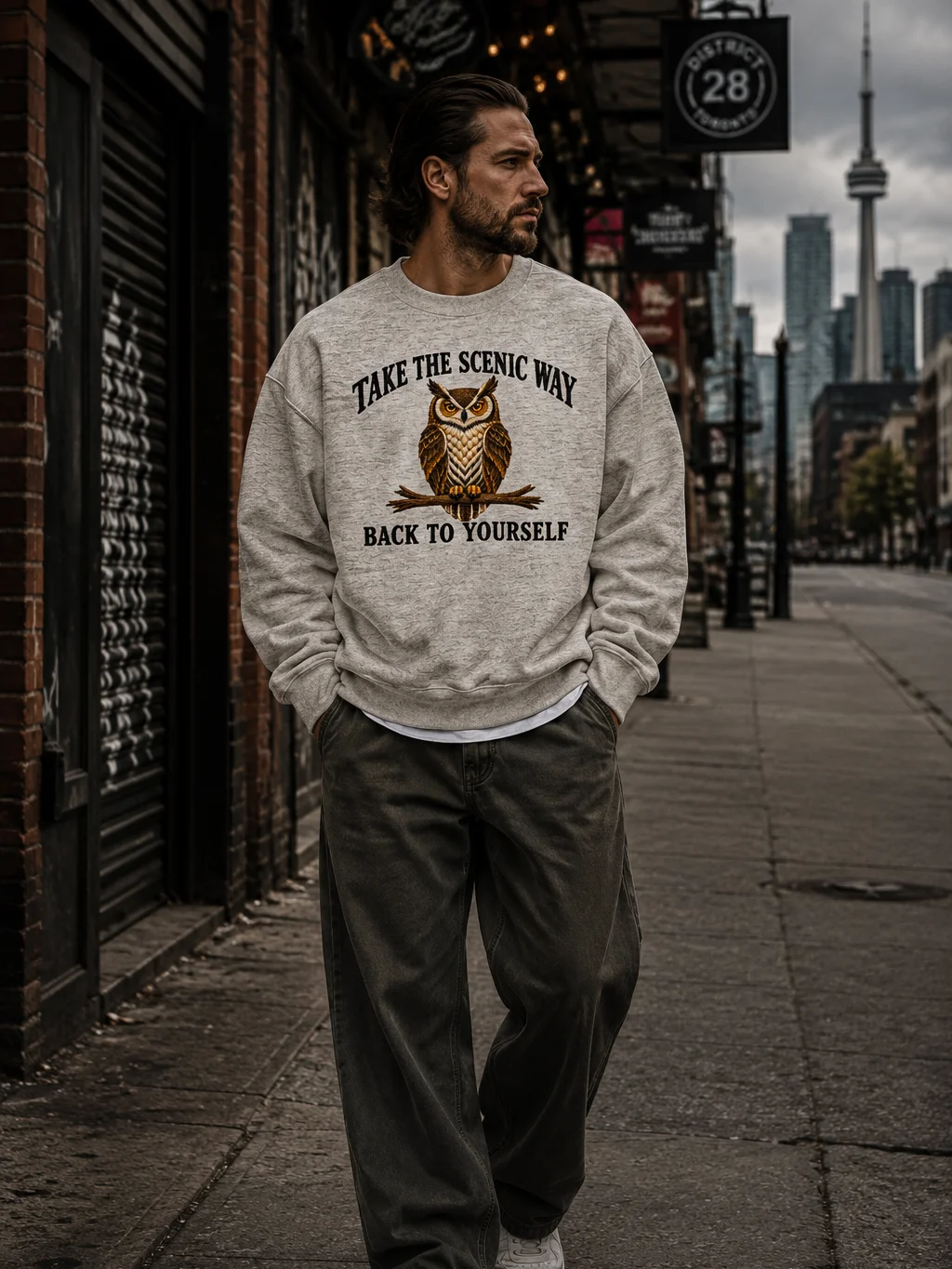 Take the Scenic Way Owl Sweatshirt | Vintage Faux Embroidery Cotton Heritage Crewneck product image (25)