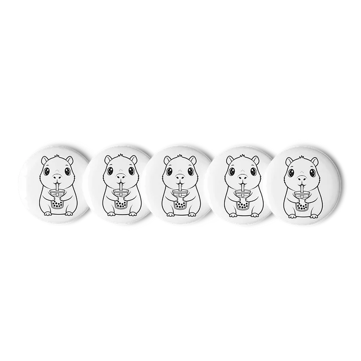 Capybara Pin Buttons Kawaii Animal Design Bubble Tea Pin Set Cute Boba Buttons (Set of 5) Party Favors product image (1)