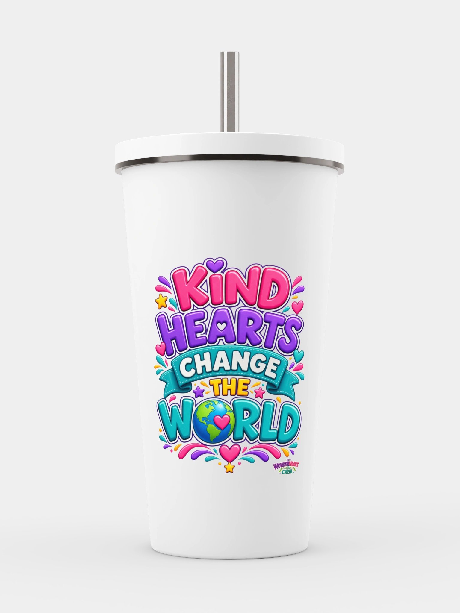 Stainless Steel Insulated Inspirational Tumbler with a Straw - Kind Hearts Change the World. product image (1)