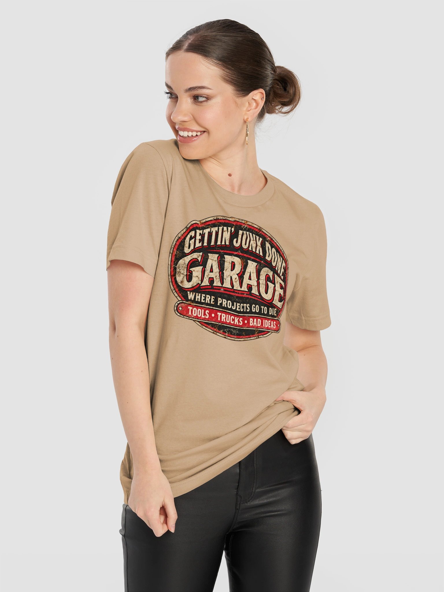 Gettin’ Junk Done Garage — Where Projects Go To Die Tee - Tan product image (11)