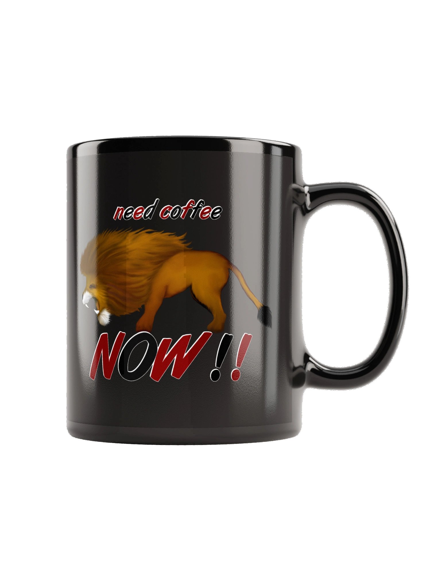 Lion "Need Coffee NOW" Black Glossy Mug product image (4)