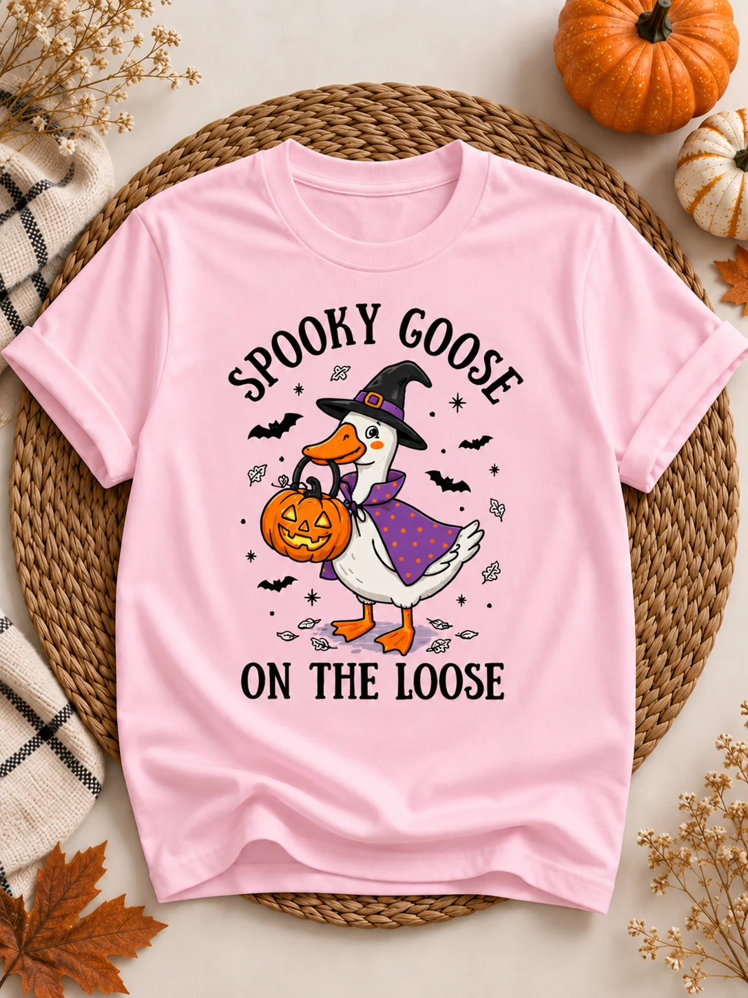Spooky Goose Halloween Shirt, Cute Witch Goose Pumpkin Tee product image (2)