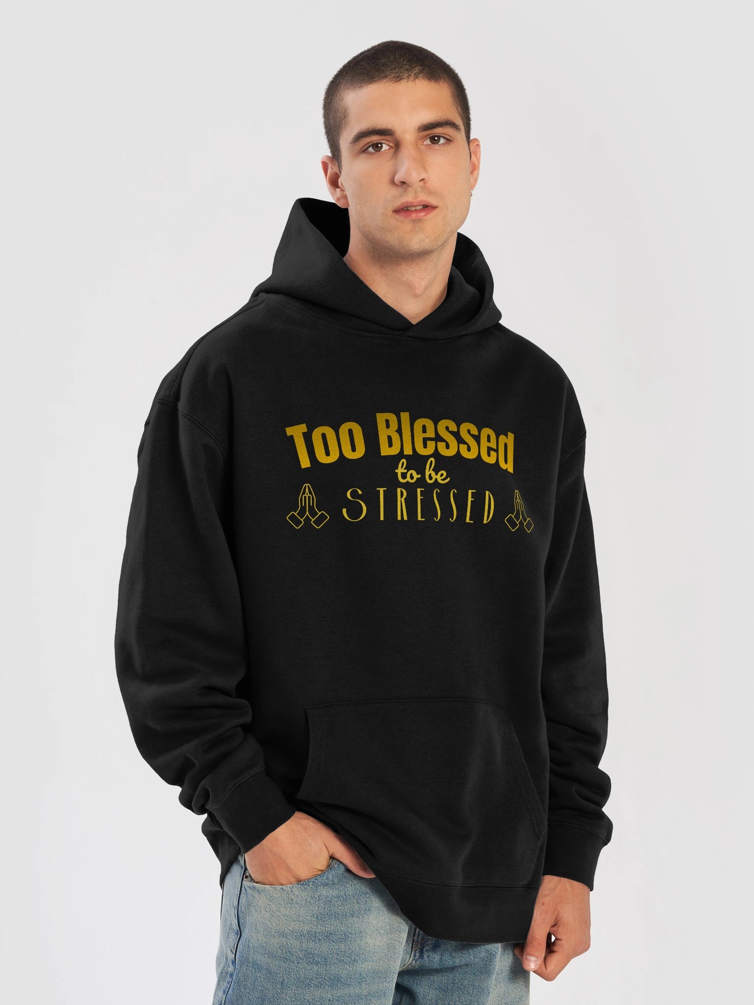 Too Blessed Oversized Hoodie — Gold Praying Hands product image (32)
