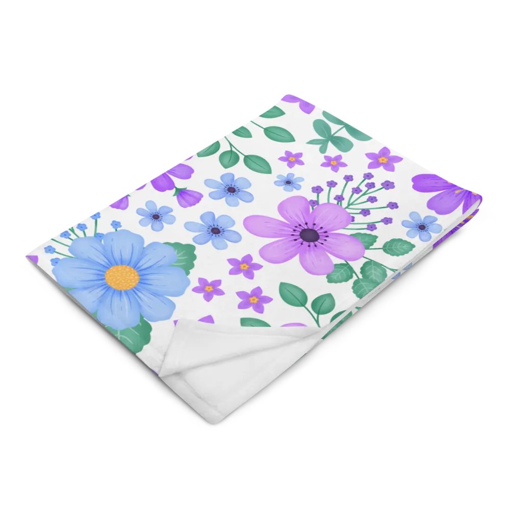 Vibrant Floral Blooms Blue Mauve Purple Blanket - White product image (3)