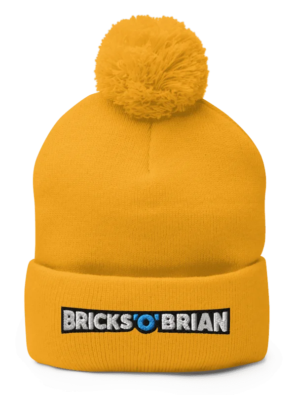 Gold Pom-Pom Knit Beanie | Bricks 'O' Brian Logo product image (1)