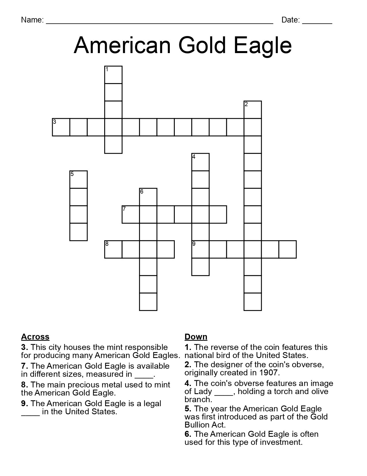 Old Gold Coin Crossword Puzzle - American Gold Eagle product image (2)