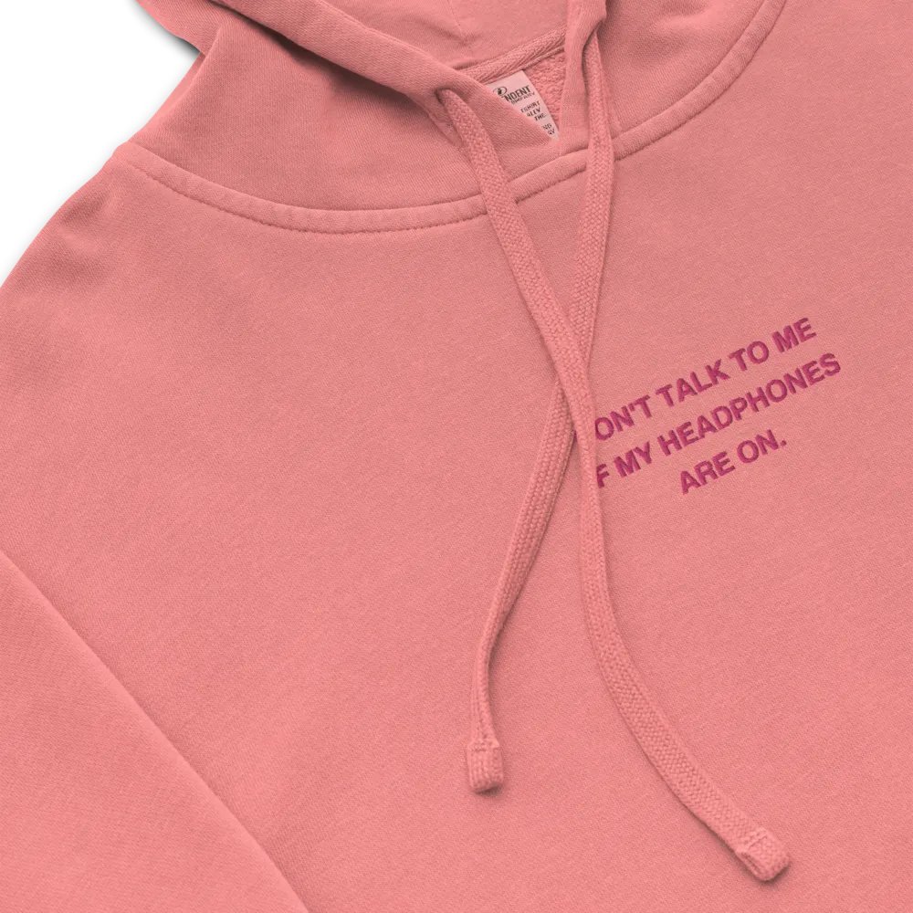 HEADPHONES ON (pink) embroidered pigment hoodie product image (1)