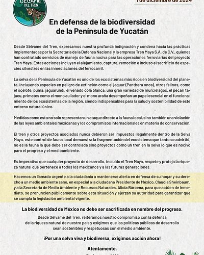 🔴 COMUNICADO 🔴

La fauna no debe ser sacrificada en nombre del progreso. #SelvameDelTren