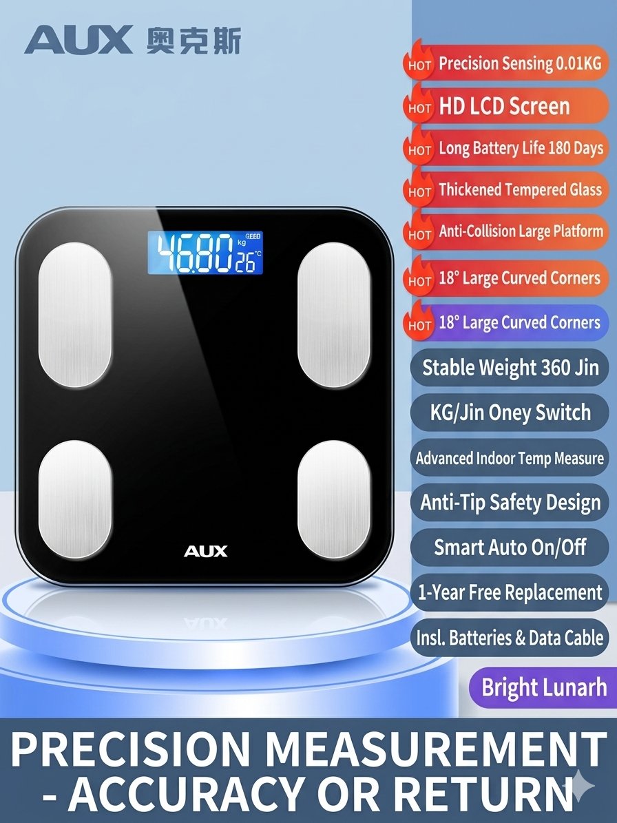 AUX Body Scale: Smart App / Digital Models, 81+ Metrics, 0.01kg High Precision, USB Rechargeable / Battery, 400lb Capacity product image (3)