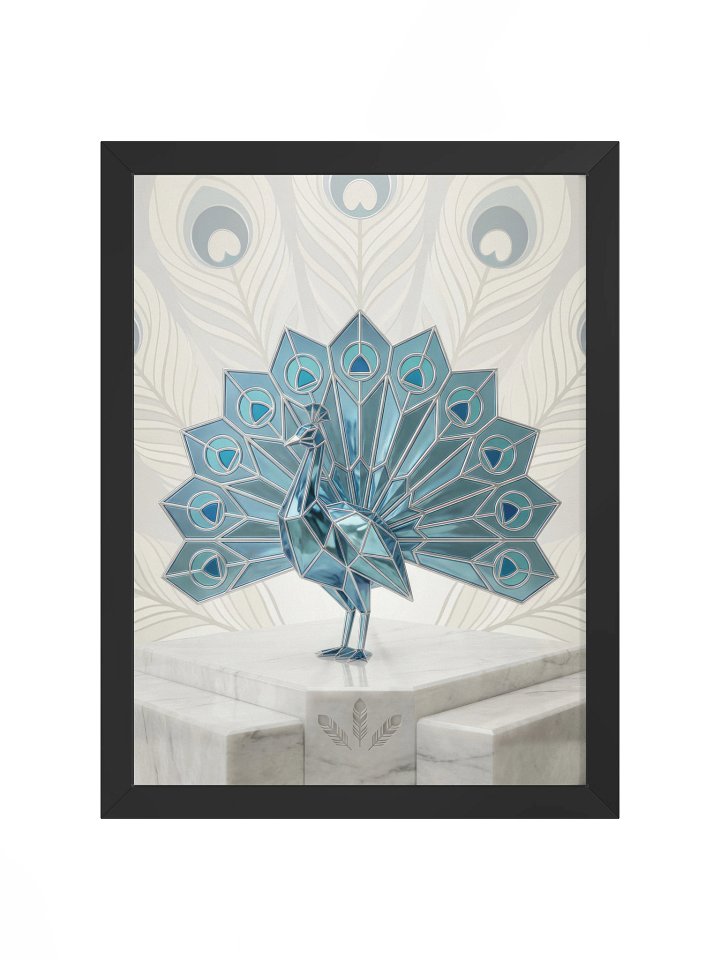 Elegant Geometric Peacock Framed Poster - Neo-Deco Luxury Wall Art product image (1)