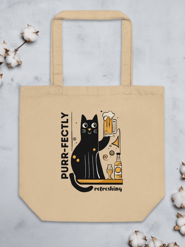 Purr-fectly Refreshing - Cat Holding a Beer, Hand-drawn Eco-Friendly Tote Bag product image (3)