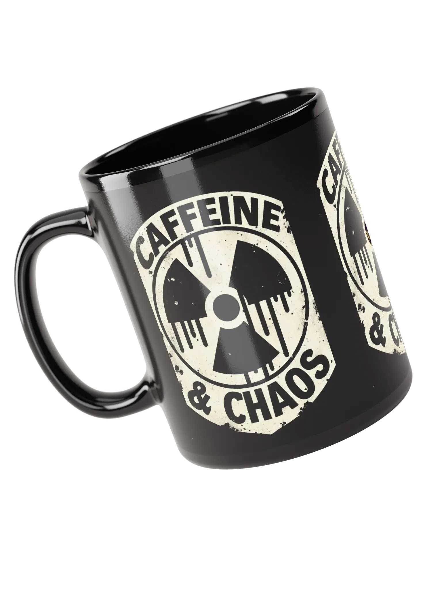 'Caffeine & Chaos' – Black Glossy Mug product image (3)