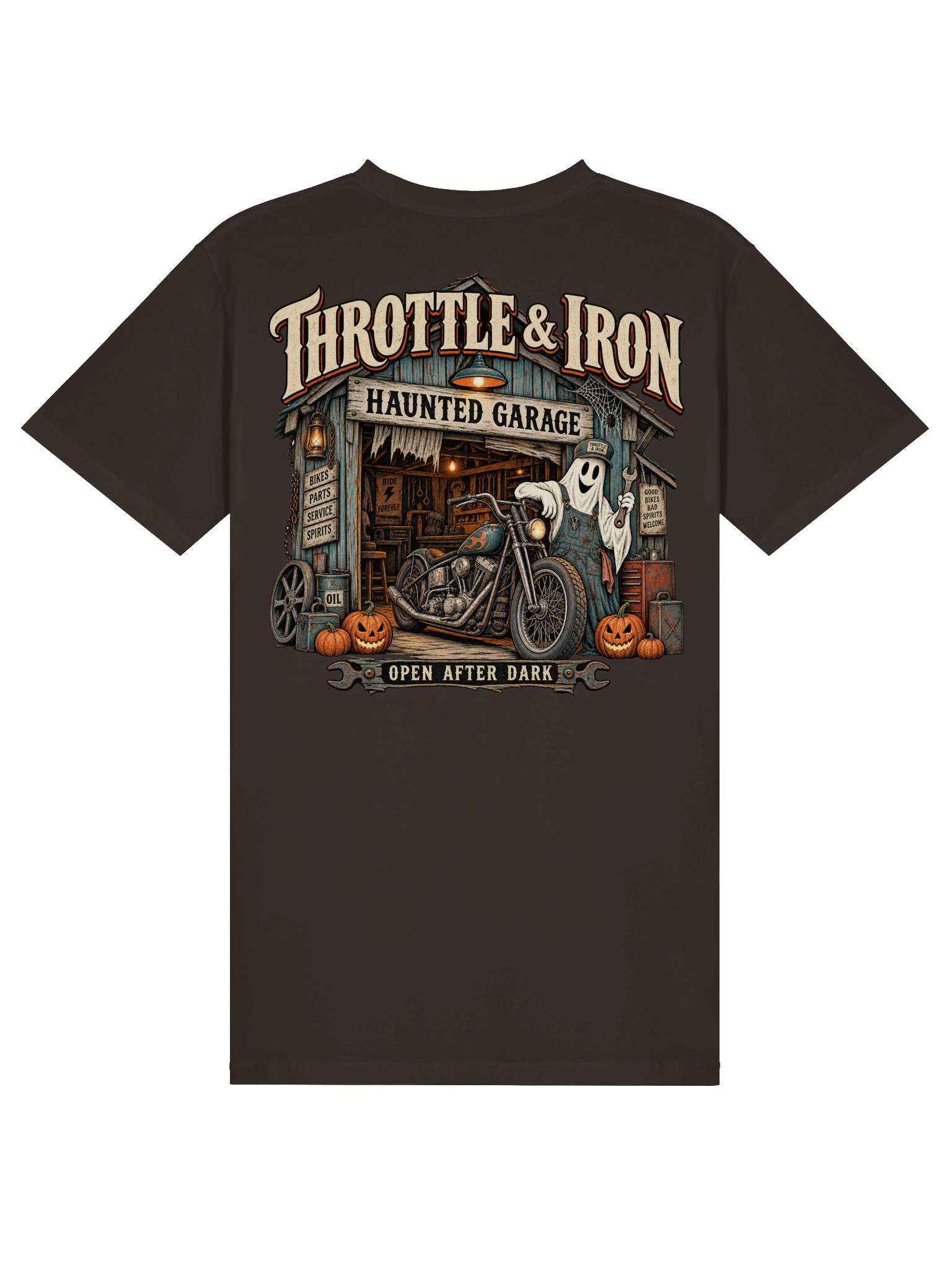 Throttle & Iron Haunted Garage Halloween T-Shirt product image (2)