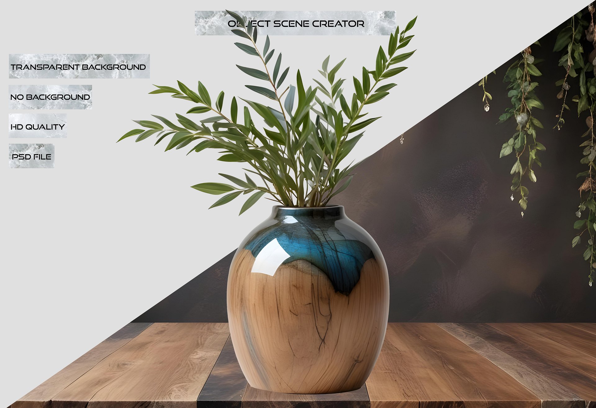 Celestial Grace – Boho Chic Vase with plant PNG product image (2)