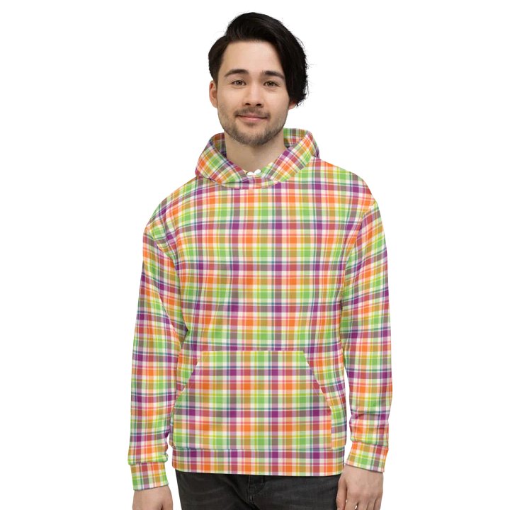 Purple, Orange, and Lime Green Plaid Hoodie product image (2)