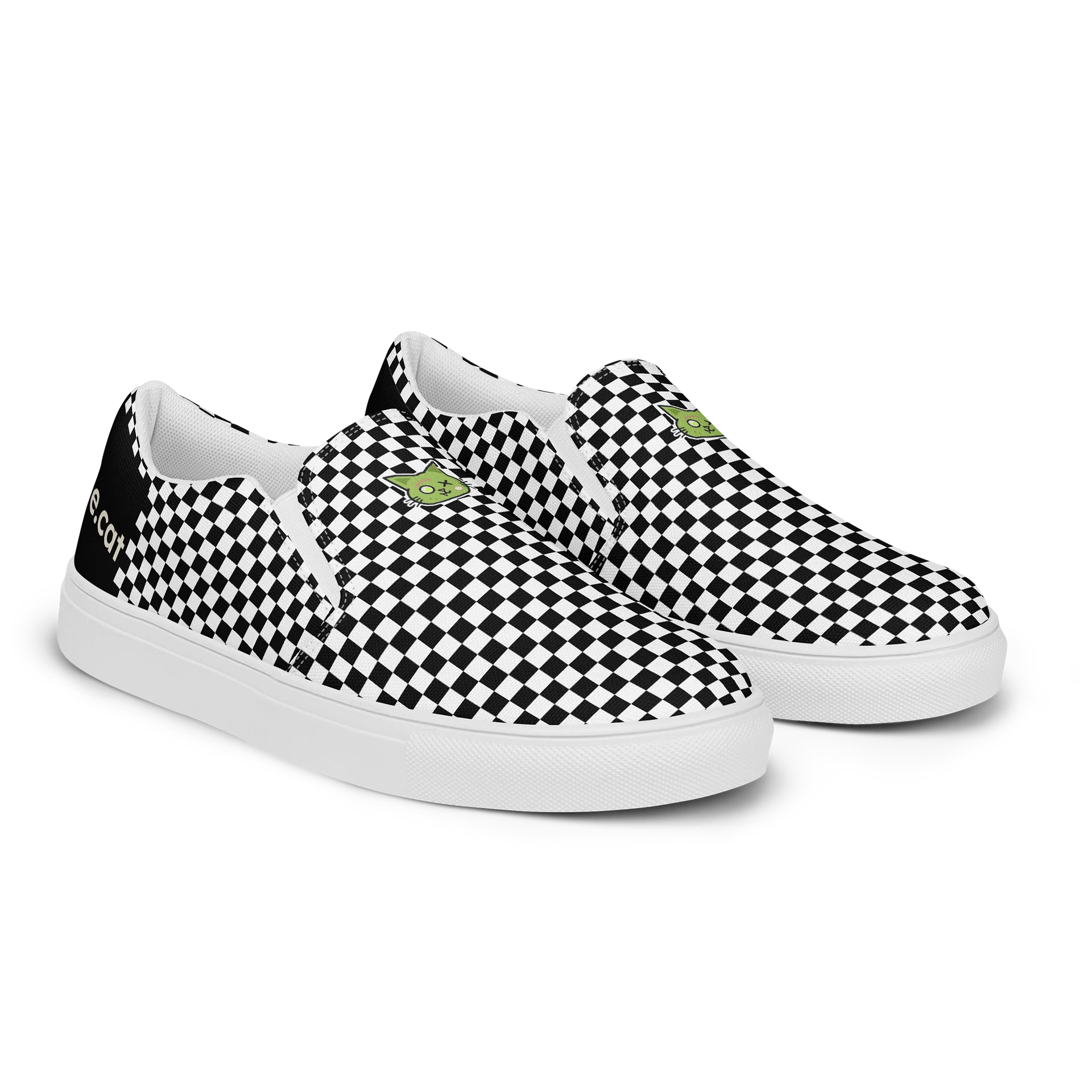 Nyanbie Checkerboard Zombie Cat Men's Slip-On Canvas Shoes product image (2)