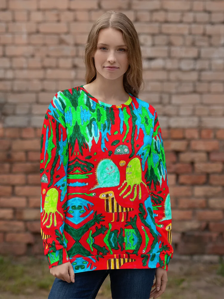Abstract Doodle Monsters in Red All-Over Sweatshirt product image (4)
