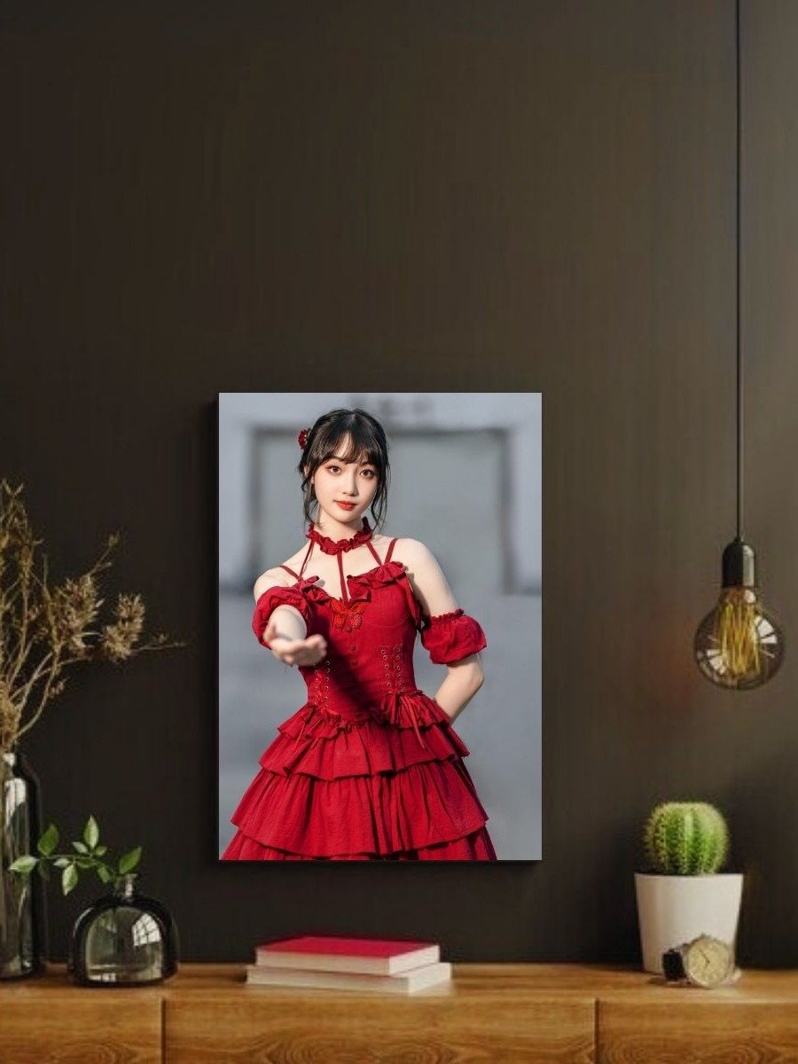 Red Corset Dress Reach – Glossy 8x10 Metal Print product image (2)