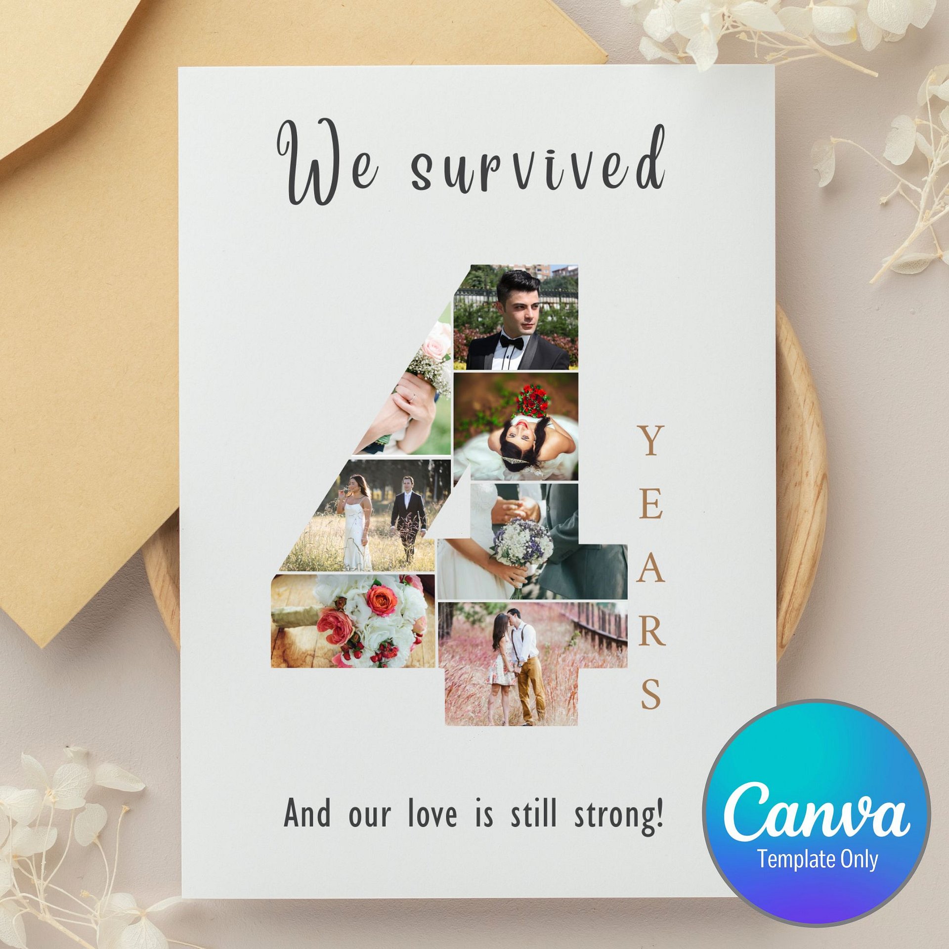 4 Year Anniversary Photo Card Editable Canva Template product image (1)