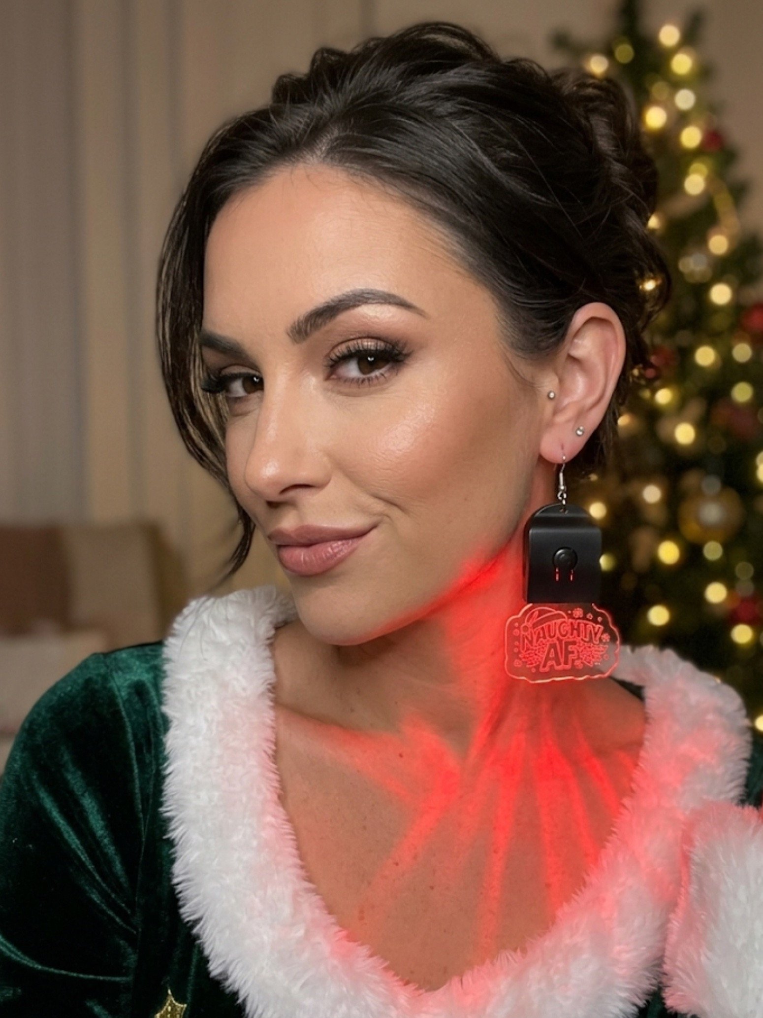 Naughty AF Christmas Earrings | Glowing Neon Acrylic Holiday Jewelry for Models & Parties | Festive Red LED Earrings product image (2)