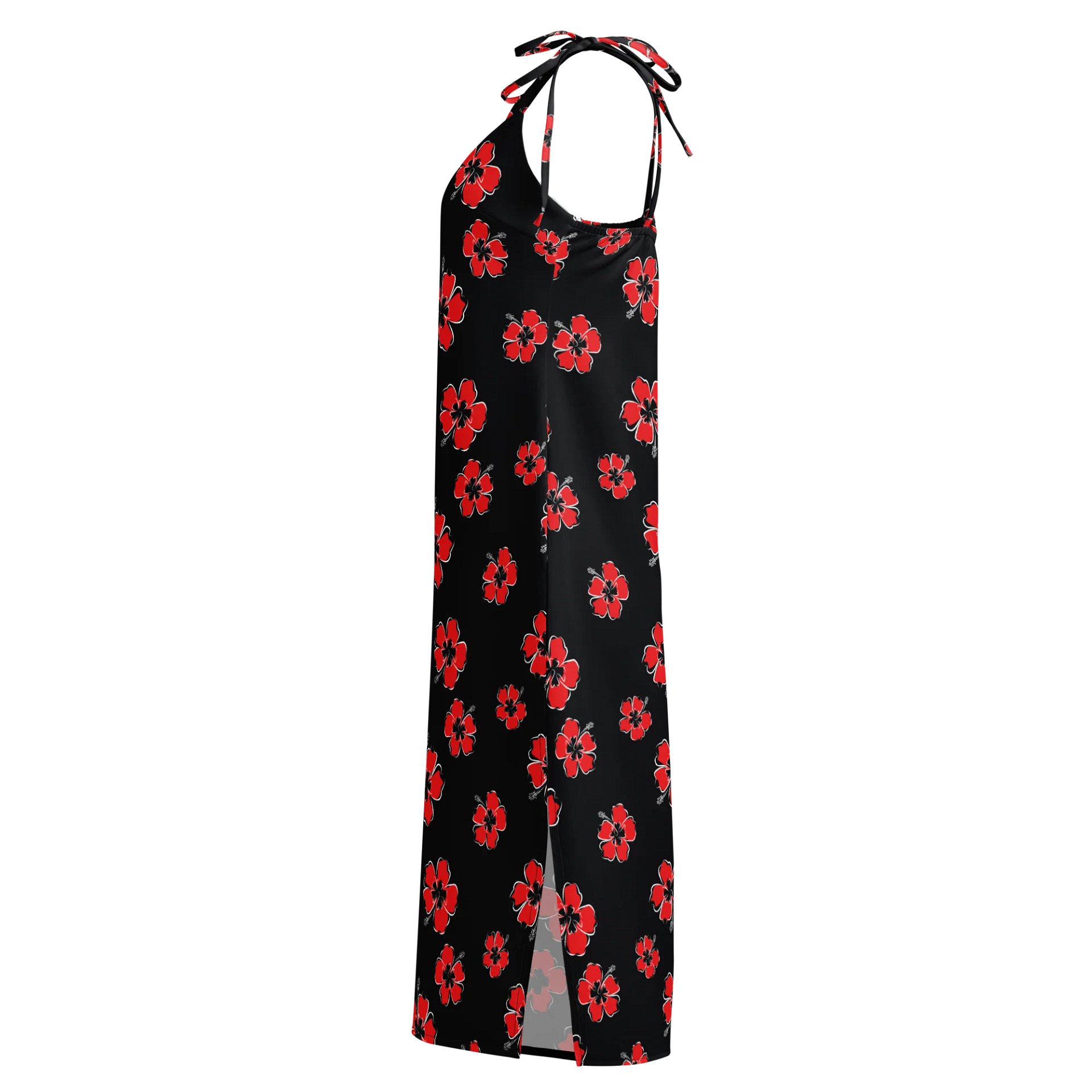 Black Slip Dress with Red Hibiscus Blossoms product image (3)