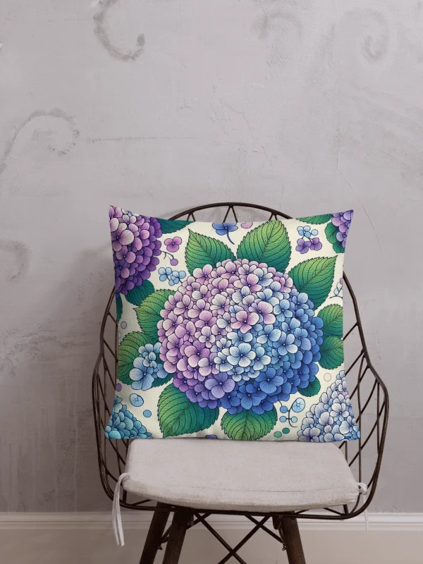 Hydrangea Haven Premium Pillow | AI Design Flower horstensia product image (1)