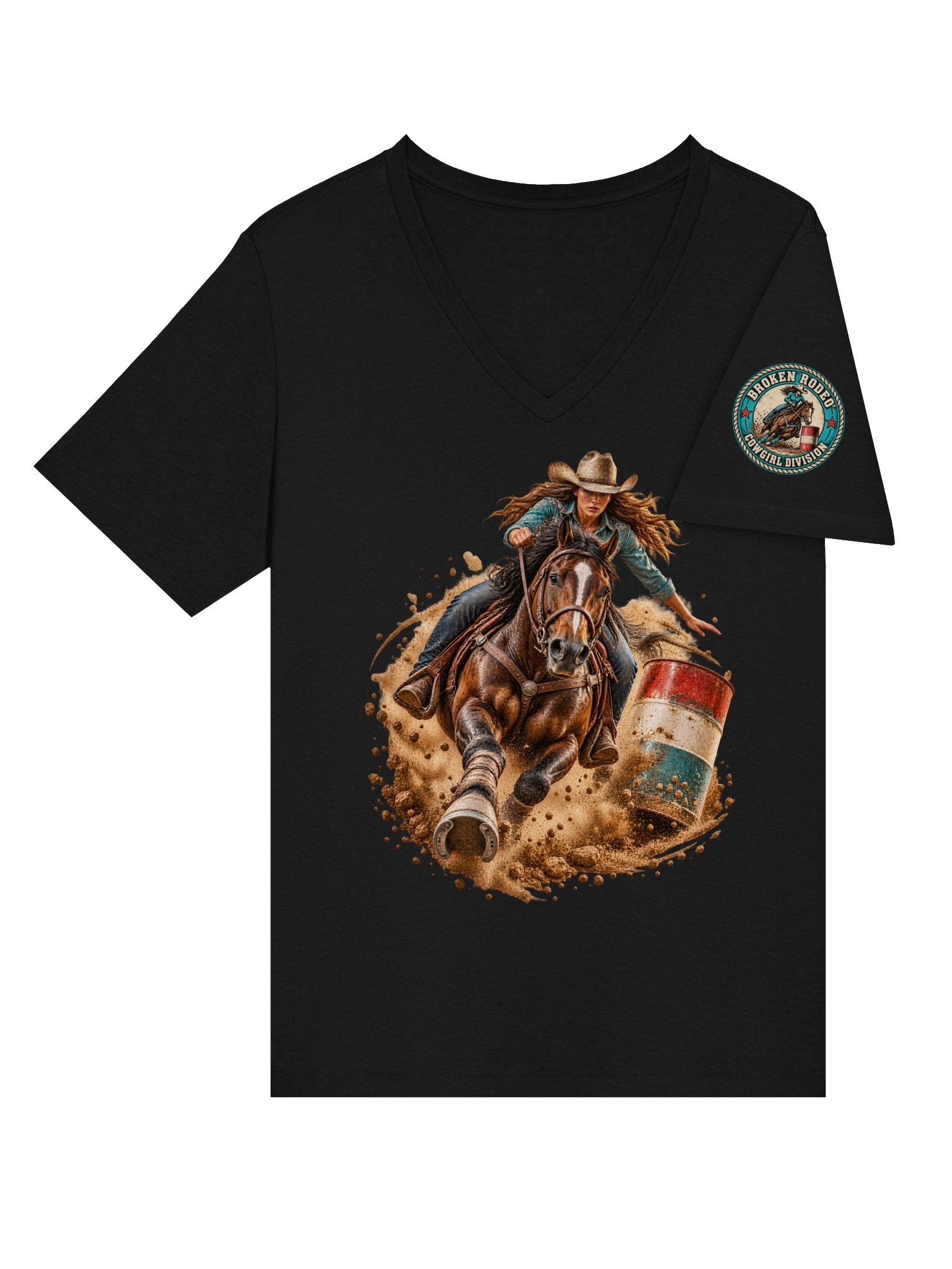 Barrel Racing V-Neck — Turn and Burn Rodeo Shirt | Broken Cowgirl™ product image (6)
