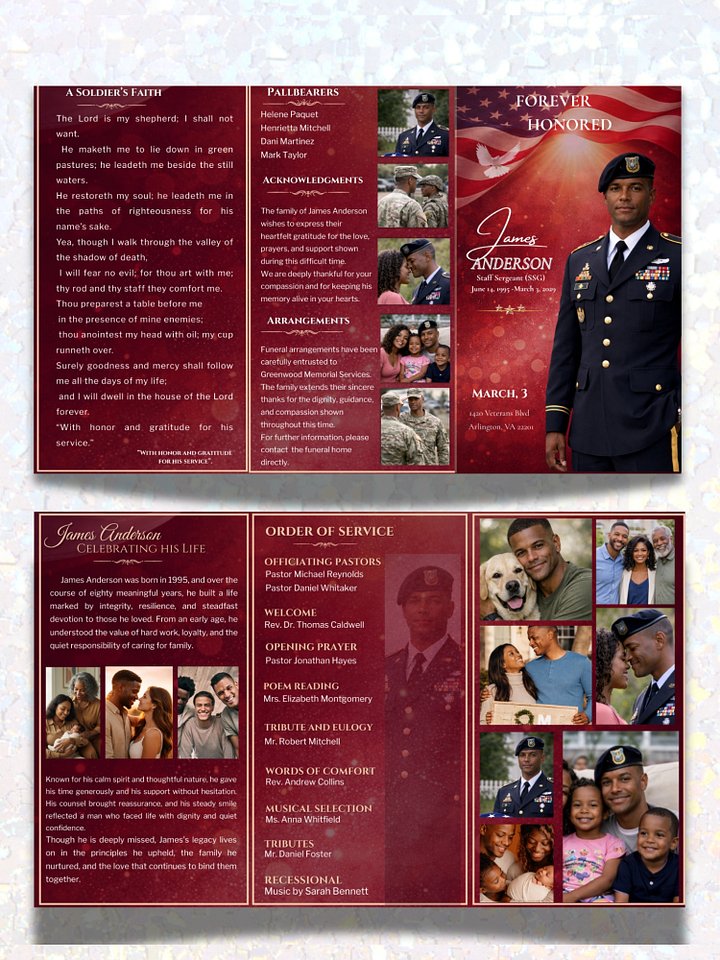 Trifold Funeral Program Editable Canva Template, Legal & Tabloid Sizes, Military Veteran First Responder Memorial product image (2)