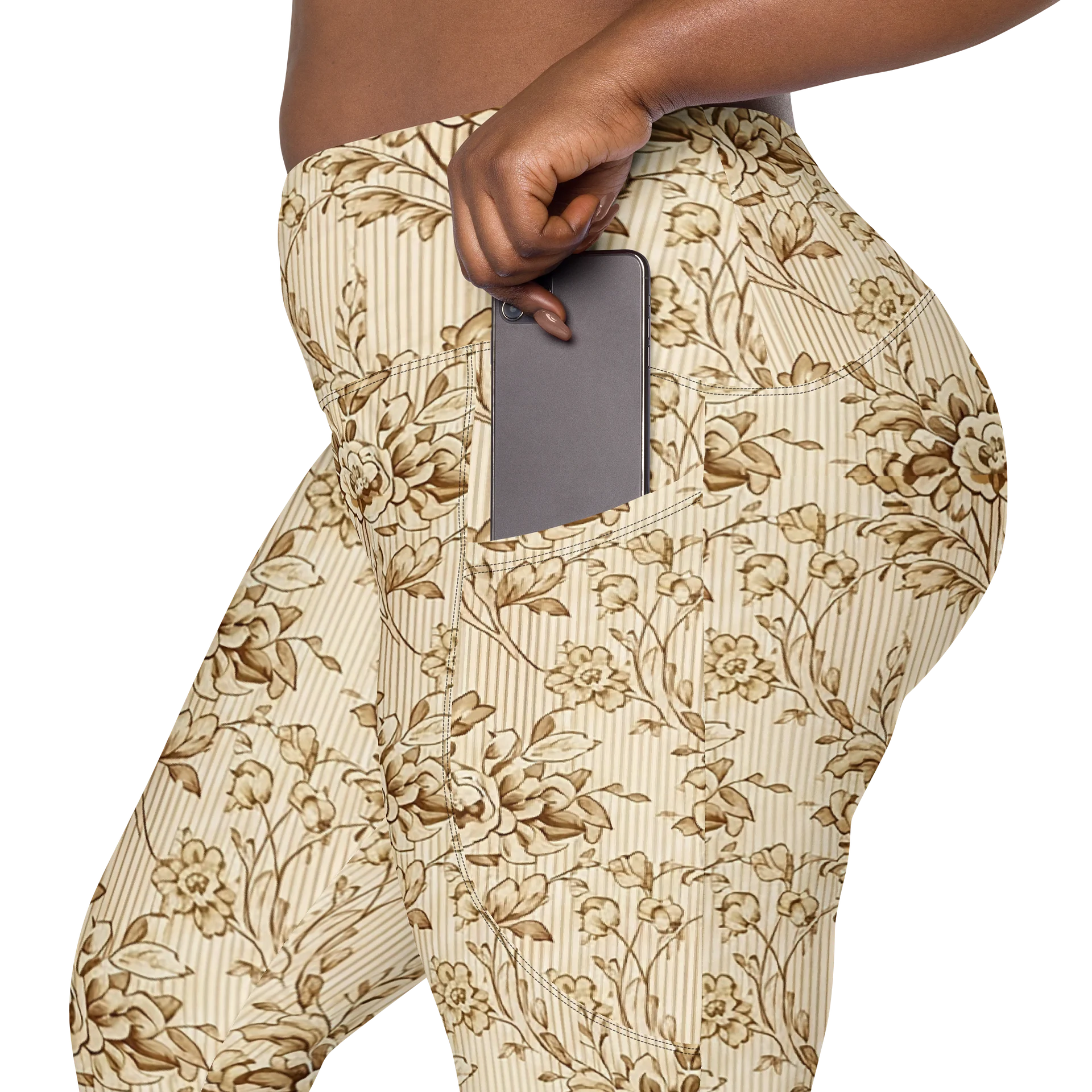 Beige Floral All-Over Print Pocket Leggings product image (11)