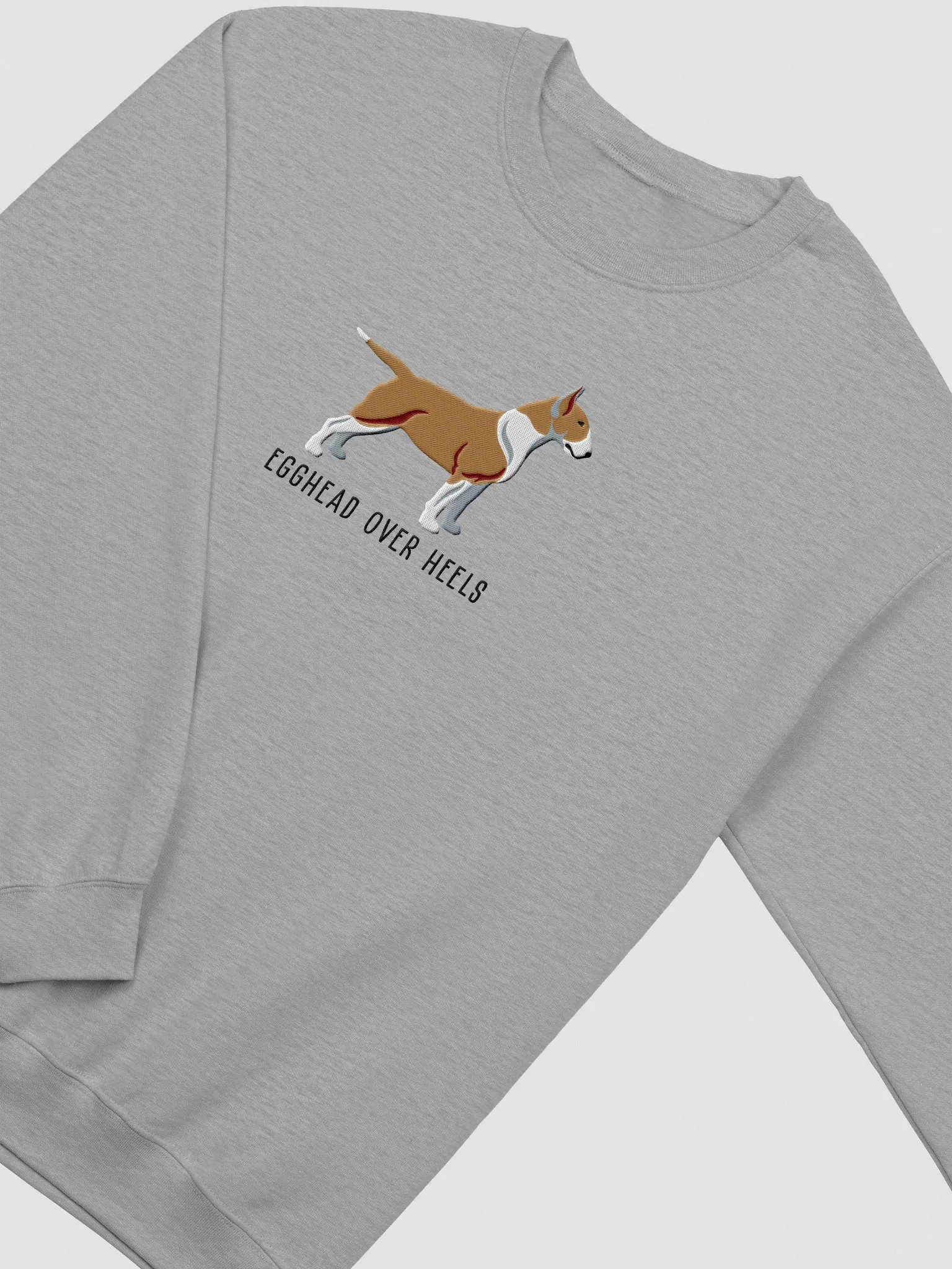 Egghead Over Heals Sweatshirt (Embroidered) of an English Bull Terrier(Tan & White) product image (6)