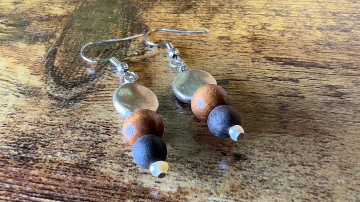 Earrings - Silver-plated Lentil Beads, Wood Beads, Pearl product image (1)